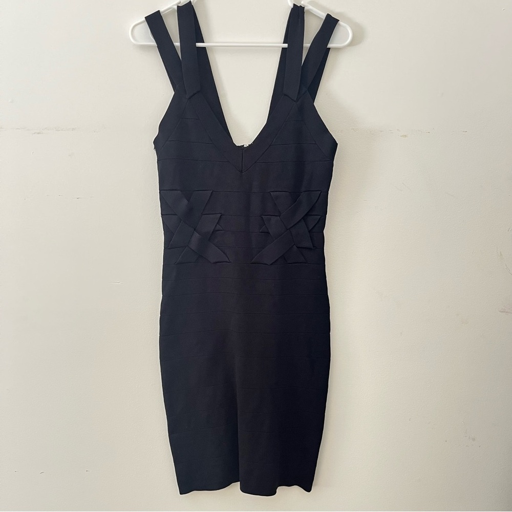 Karen Millen Black Mini Dress die 2 bandage dress LBD wardrobe staple flattering